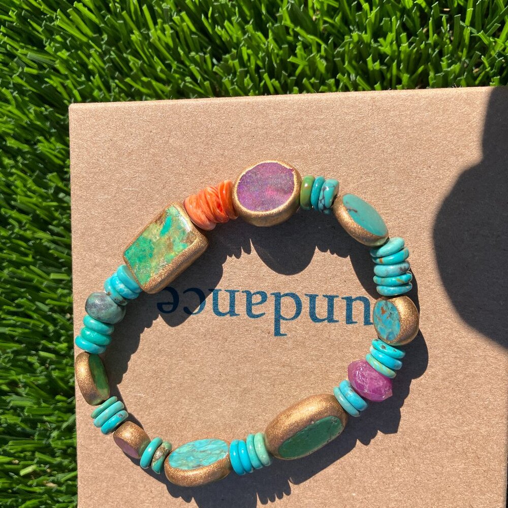 Sundance Catalog bracelet in turquoise and spiny oyster with gold bezel